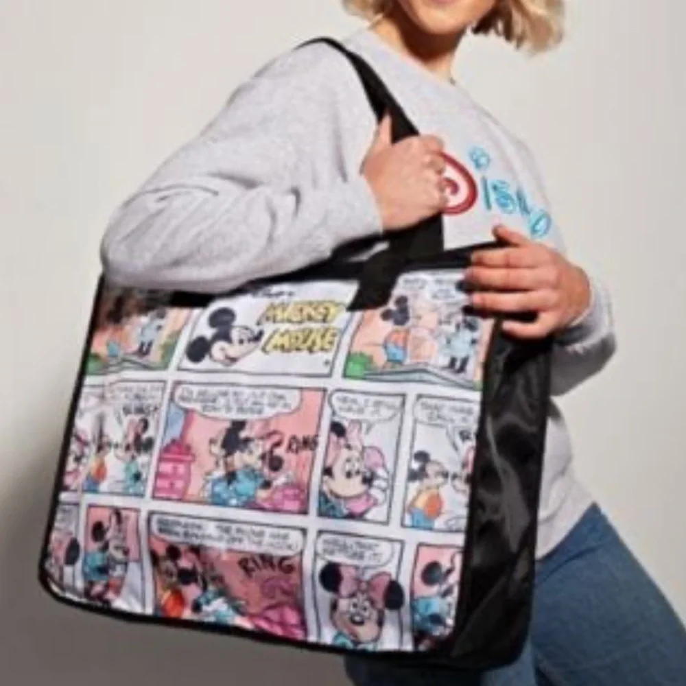Disney Mickey Minnie Mouse Comic Strip Zipper Tote Travel Overnight Large Bag